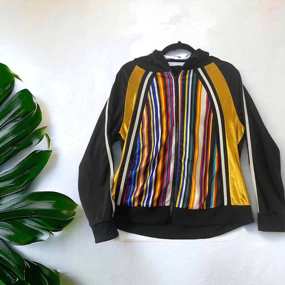 Rainbow Stripe Hoodie Long Sleeve Zipper Jacket  XXL